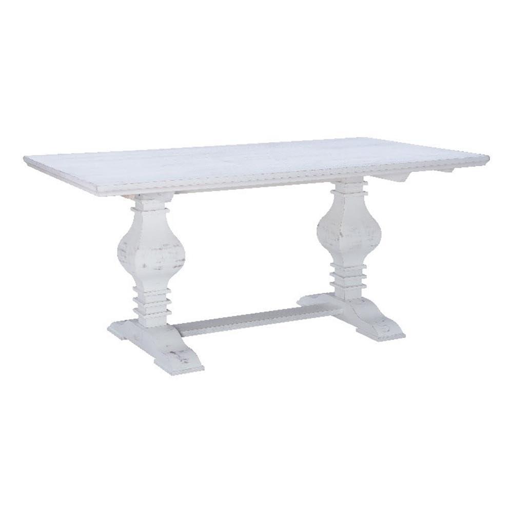 Distressed White Pine Wood Farmhouse Dining Table with Trestle Base
