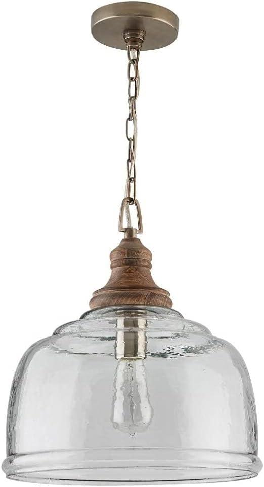 Capital Lighting 330318YG Julian Coastal Style Clear Organic Rippled Glass Dome Pendant, 1-Light 100 Watt, 16"H x 14"W, Grey Wash/Iron Silk