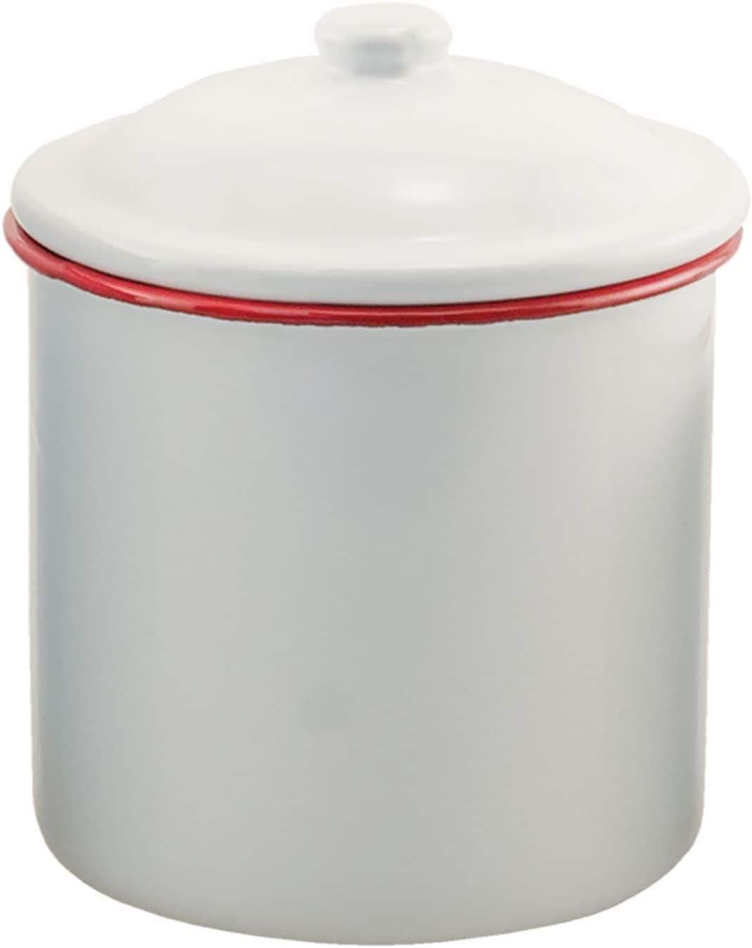 Set of 3 White Ceramic Canisters with Red Rim