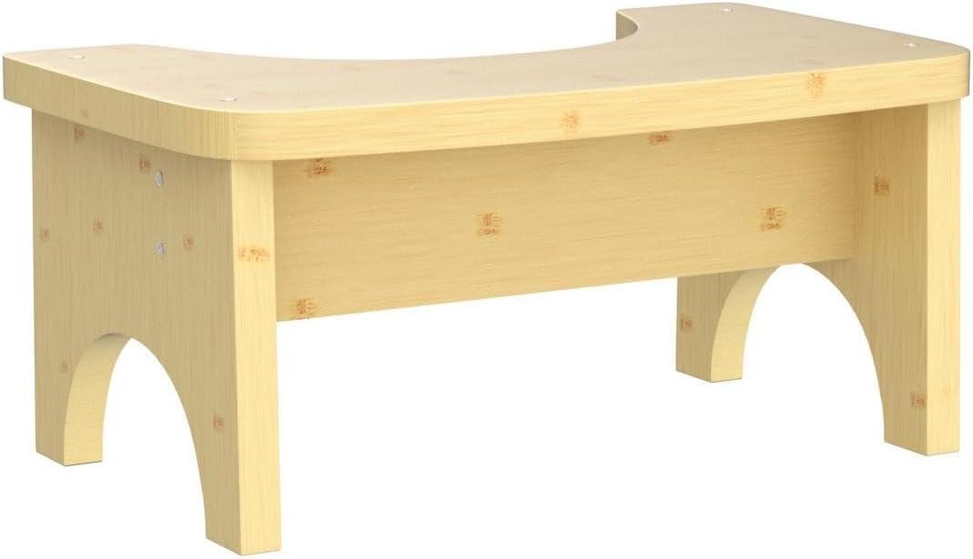 Bamboo Toilet Stool for Adults, 6.5" Toilet Stool Squat Adult Kids, Portable Simple Curve Squat Toilet Potty Stool, Non-Slip Poop Stool for Bathroom, Improve Squatting Posture and Comfort (Wood)