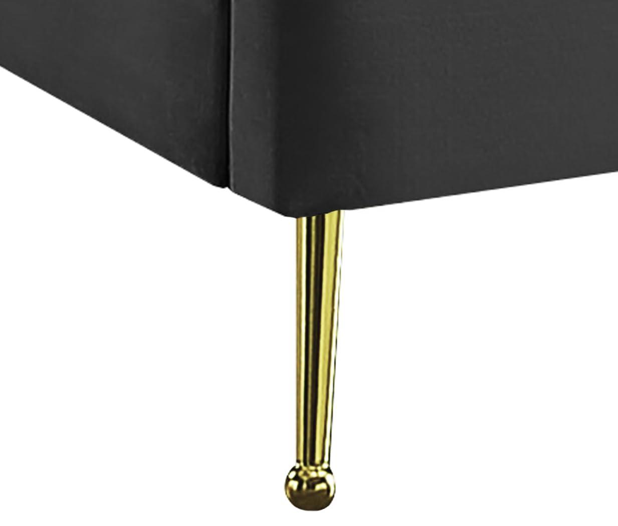 Meridian Furniture Contemporary Velvet Upholstered Platform Bed with Sturdy Gold Steel Legs and Deep Channel Tufted Headboard