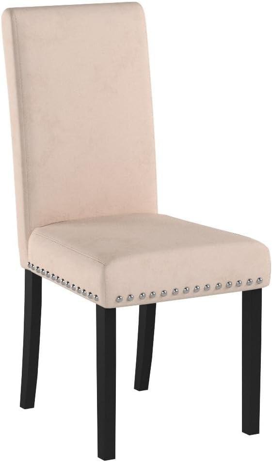 Costway Set of 2 Fabric Dining Chairs Upholstered with Nailhead Trim Beige