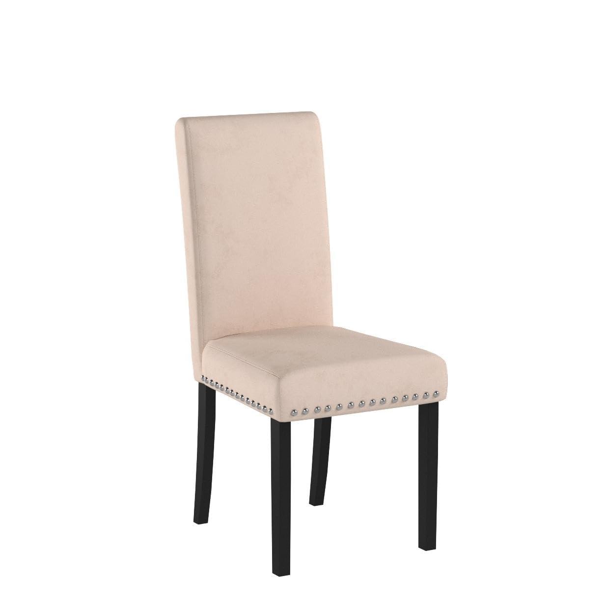 Costway Set of 2 Fabric Dining Chairs Upholstered with Nailhead Trim Beige