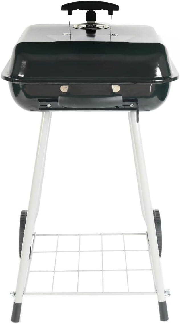 Large Black Steel Charcoal Grill with Wheels and Smoker