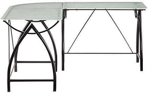 Newport L Shape Glass Top Computer Desk with Black Powder Coated Steel Frame