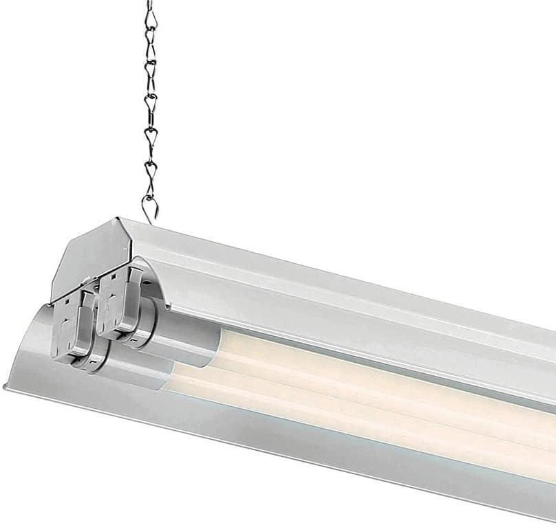 48-Inch White LED Shop Light Fixture with Fluorescent Tubes