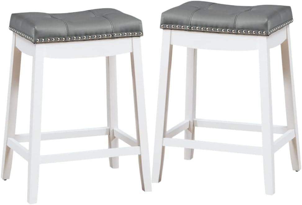 Angel Line Cambridge 24" Padded Saddle Stool, White w/ Gray Cushion, Set of 2