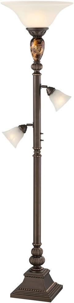 Kathy Ireland Mulholland Vintage Rustic Torchiere Floor Lamp with Side Lights 72" Tall Bronze Tortoise Shell Frosted Glass for Living Room Reading