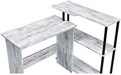 Ievi Writing Desk Weathered White/Black - Acme Furniture: Metal Frame, Open Shelf Storage, Space-Saving Design