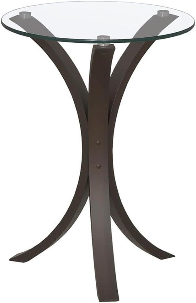 Bowery Hill Traditional Round Glass Top Accent End Table in Brown