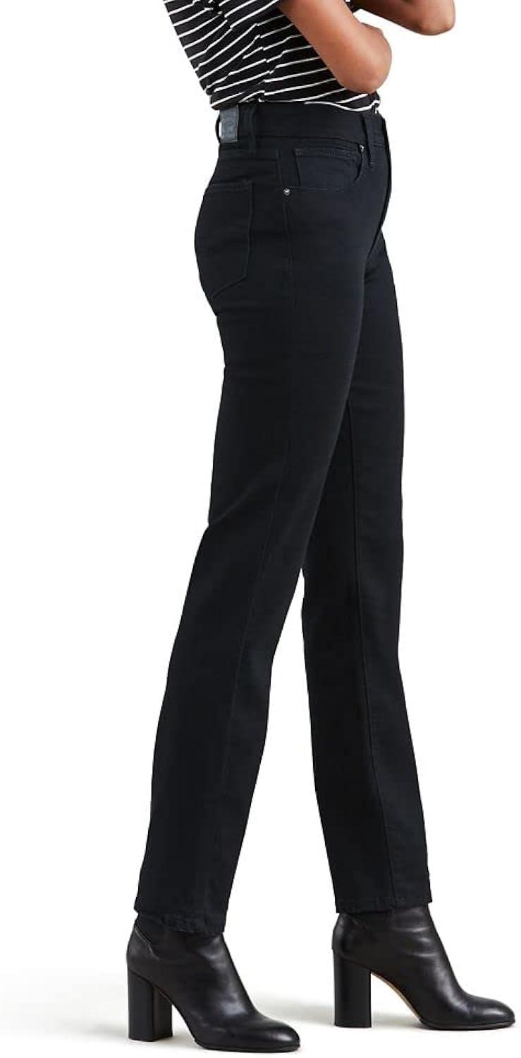 Black High-Rise Straight Leg Cotton Blend Jeans