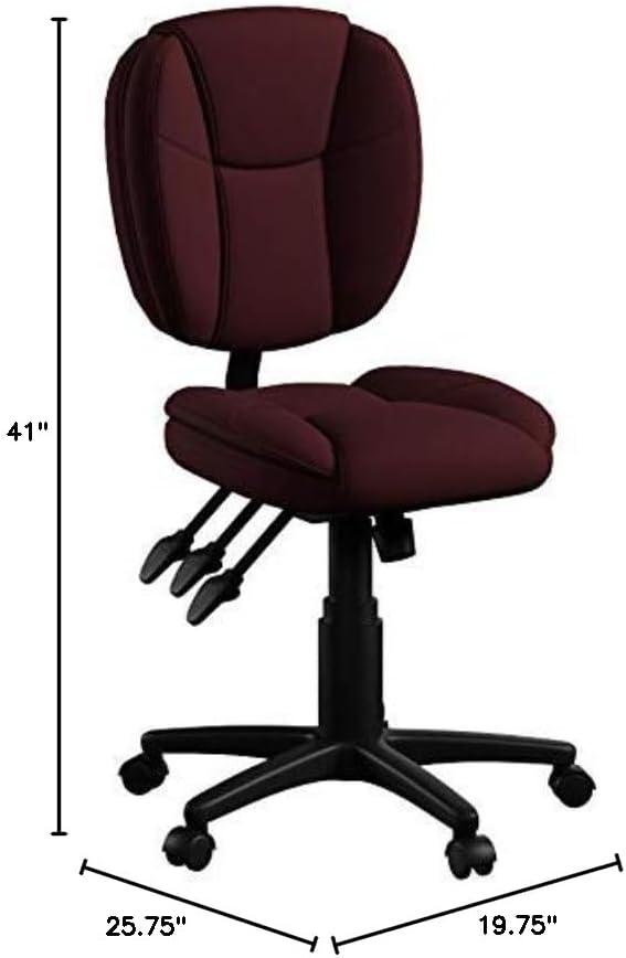 BizChair Mid-Back Burgundy Fabric Multifunction Swivel Ergonomic Task Office Chair with Pillow Top Cushioning