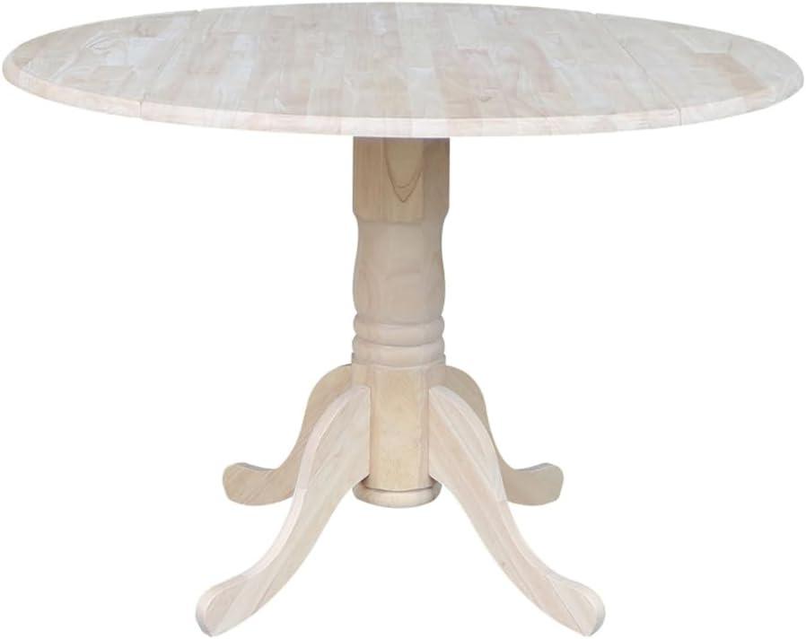 42" Mason Round Dual Dining Table Unfinished - International Concepts: Parawood, Drop Leaves