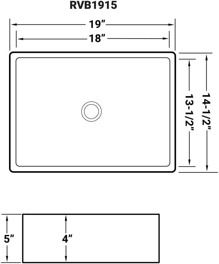 Ruvati 19'' White Ceramic Rectangular Above-Counter Vessel Sink