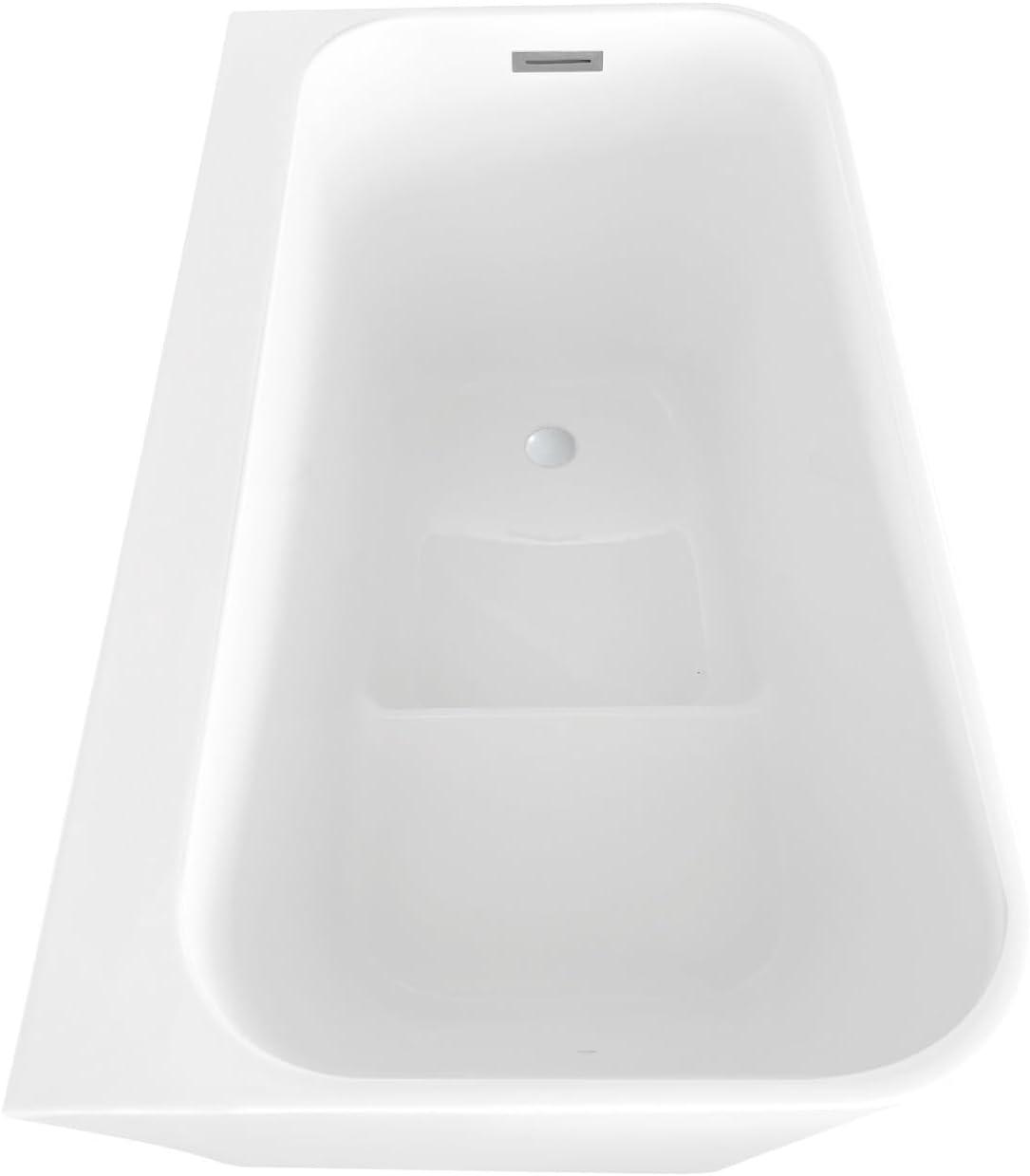 Kingston Brass Aqua Eden 47-Inch Acrylic Rectangular Double Ended Freestanding Tub with Drain and Integrated Seat
