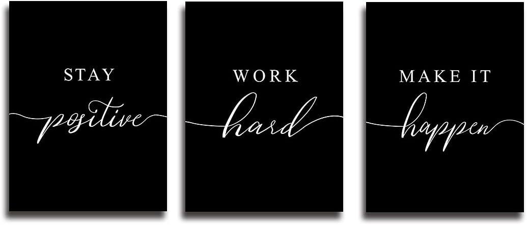 Black and White Motivational Quote Canvas Wall Art Set