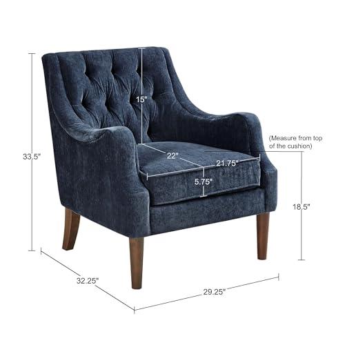 Elegant Navy Velvet Wood Accent Chair with Button Tufting