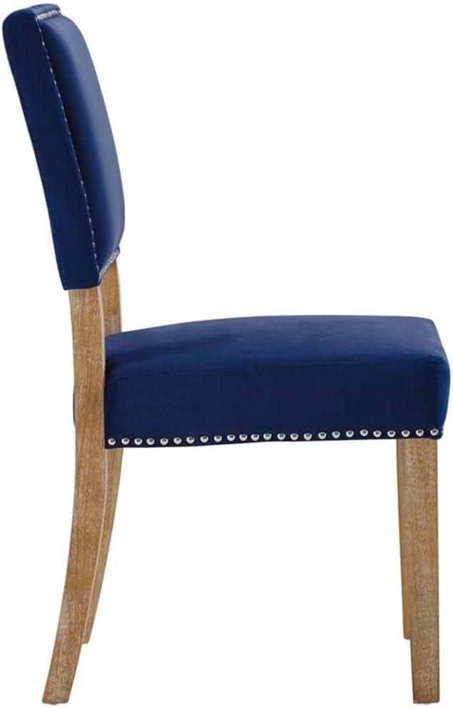 Modway Oblige 19" Wood and Velvet Polyester Fabric Dining Chair in Navy