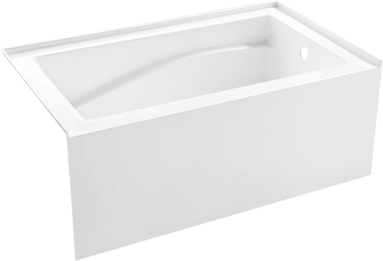 Kingston Brass Aqua Eden 54-Inch Acrylic Rectangular 3-Wall Alcove Tub, Hand Drain and Anti-Skid Surface