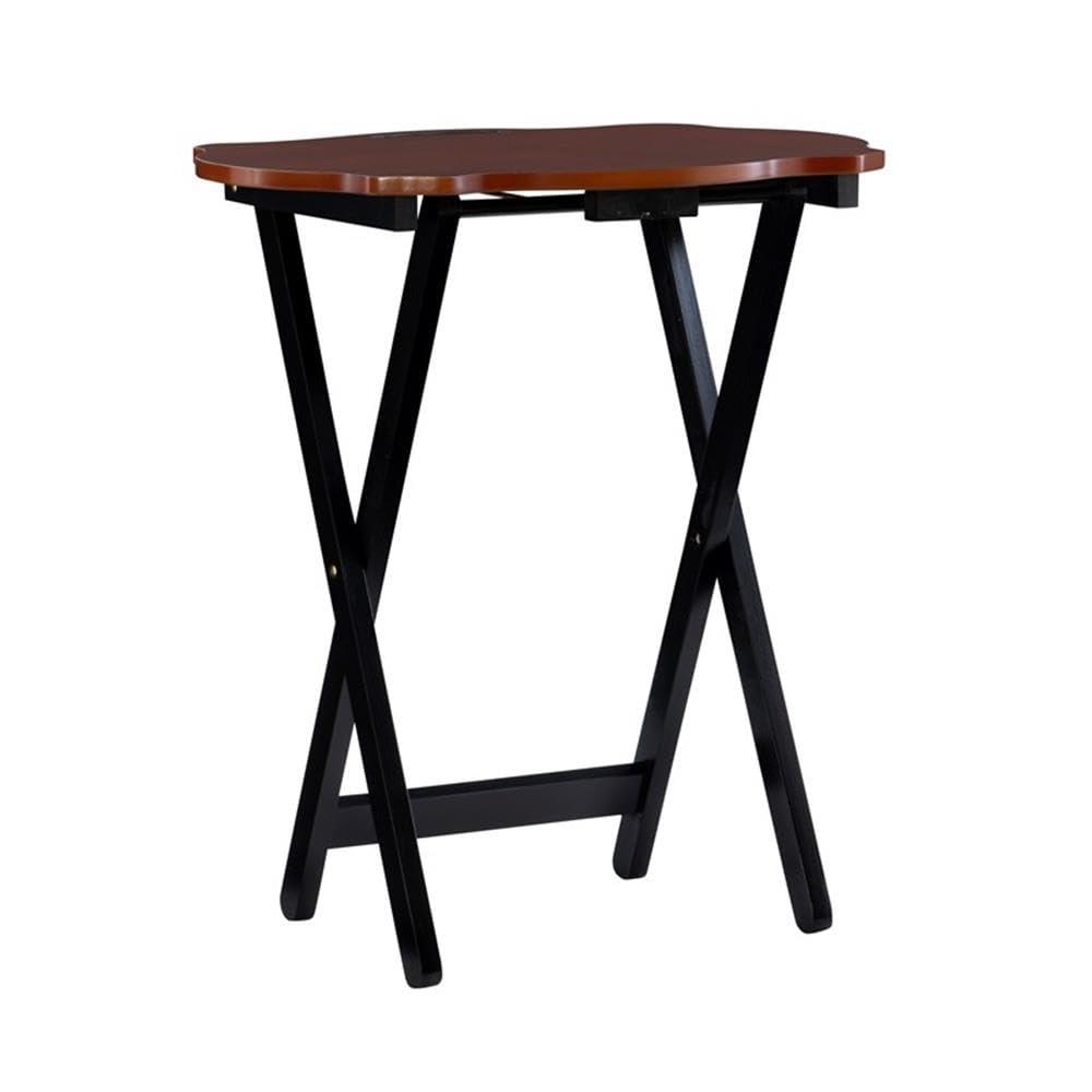 Traditional Five Piece Wood Tray Table Set in Hazelnut and Black, TV Tray, for Bar and Game Room