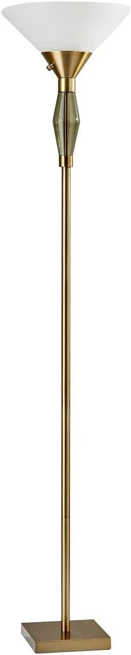 Antique Brass and Frosted Glass 71" Torchiere Floor Lamp