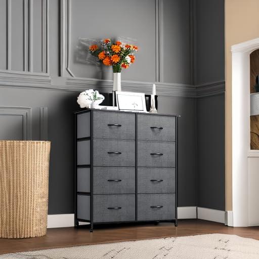 DWVO Dresser for Bedroom, Fabric Dresser with 8 Drawers, Tall Dresser, Chest of Drawers for Closet, Living Room