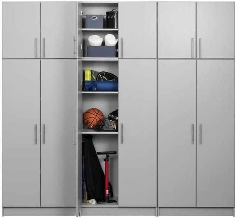 Prepac 96" Elite with 6 Storage Cabinet Set Light Gray: Laminated Wood Composite, 30 Shelves, 10 Doors