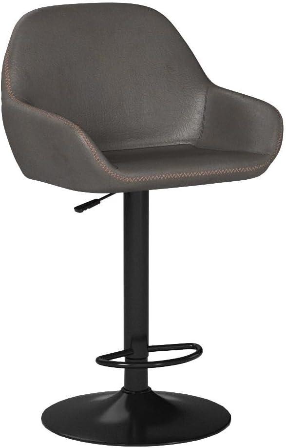 Glitzhome  42"H Mid-Century Adjustable Faux Leather Swivel Bar Stools Low Back Grey Set of 2 Foam, Steel Faux Leather, Foam Footrest, Padded Seat,