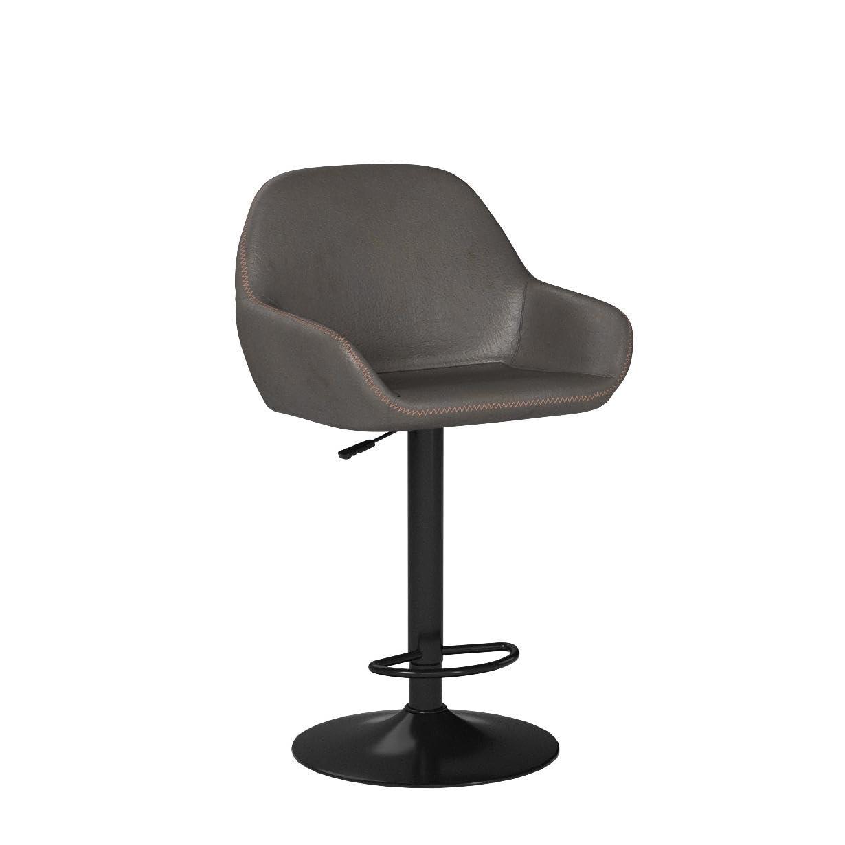 Glitzhome  42"H Mid-Century Adjustable Faux Leather Swivel Bar Stools Low Back Grey Set of 2 Foam, Steel Faux Leather, Foam Footrest, Padded Seat,