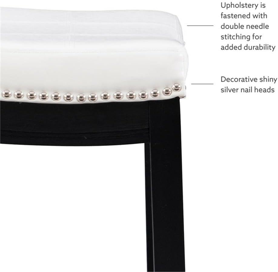 Linon Claridge Backless Counter Stool White Faux Leather Wood Frame in Black