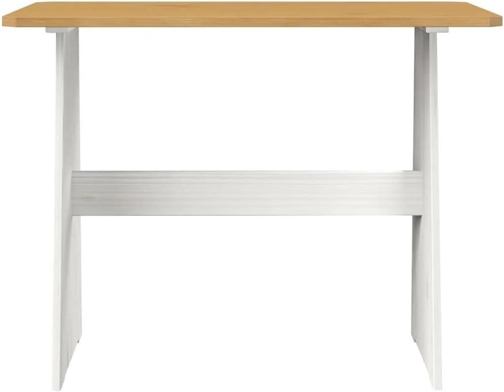 Urban Home Furniture Chapman 3 Piece Casual Dining 2-Tone Natural/White Solid Pine Wood Kitchen Table Set with 2 Benches, Kitchen Dining Set