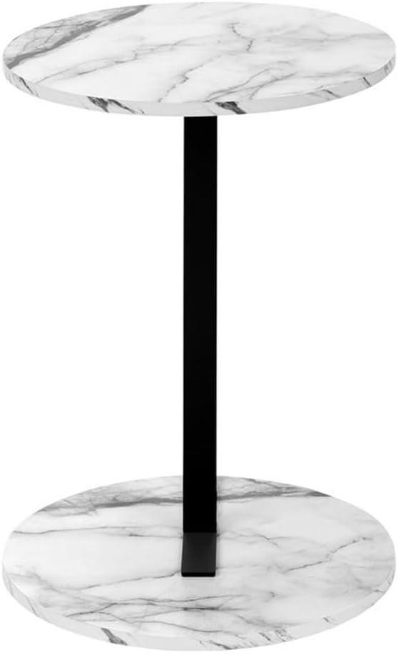 17 Stories Accent Table, Side, Round, End, Nightstand, Lamp, Living Room, Bedroom, White Marble Look Laminate, Black Metal, Contemporary, Modern