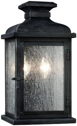 Dark Weathered Zinc Outdoor Wall Sconce with Clear Seeded Glass