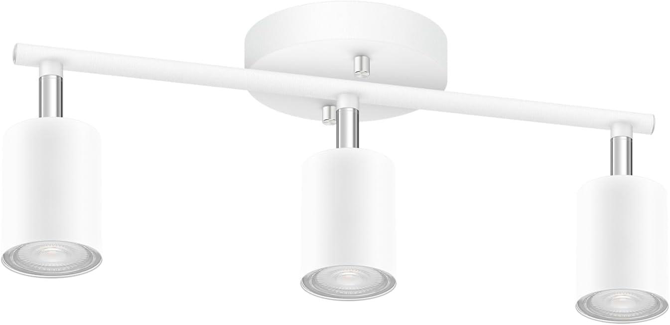 LED 3 Light Track Lighting Kit, LED Track Lighting Fixtures, White Round Ceiling Spot Lighting, Flexibly Rotatable Light Head for Kitchen, Living Room, Bedroom, GU10 Bulb Not Included