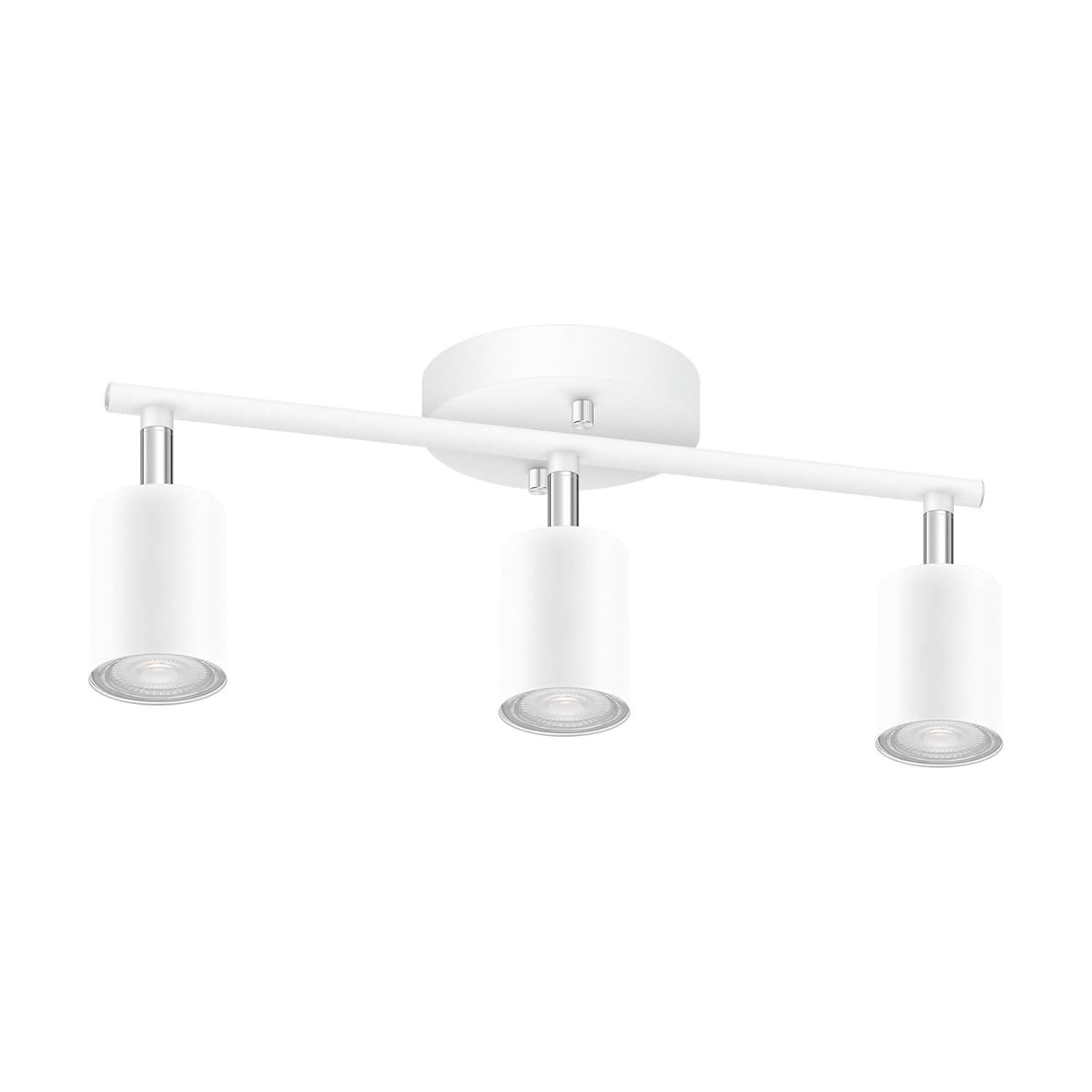 LED 3 Light Track Lighting Kit, LED Track Lighting Fixtures, White Round Ceiling Spot Lighting, Flexibly Rotatable Light Head for Kitchen, Living Room, Bedroom, GU10 Bulb Not Included