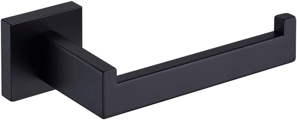 TASTOS Toilet Paper Holder Matte Black, Toilet Tissue Roll Holders Dispenser and Hangers Wall Mounted for Bathroom & Kitchen, Stainless Steel Modern Square Style