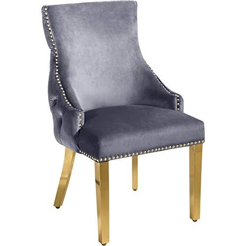 Luxe Grey Velvet Upholstered Dining Chair with Gold Metal Legs