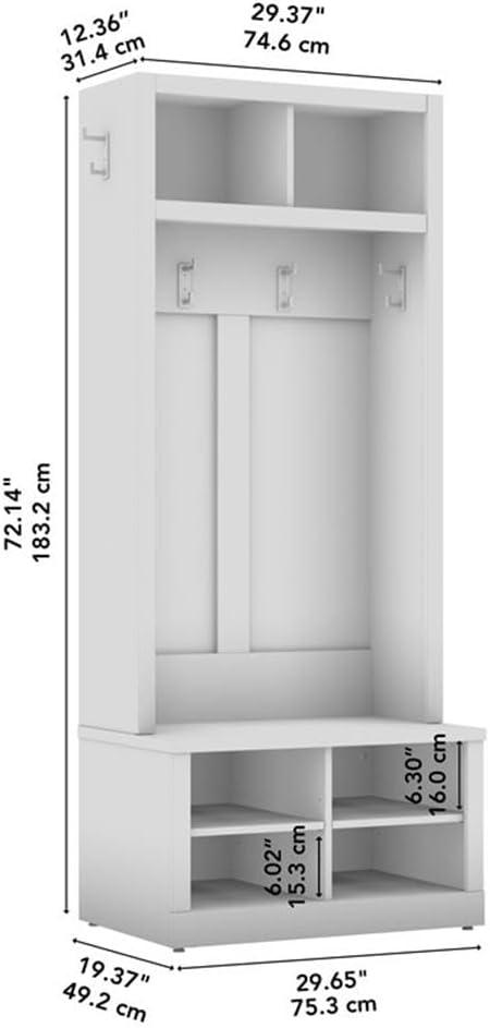 Hampton Heights 30W Hall Tree and Shoe Bench in White - Engineered Wood