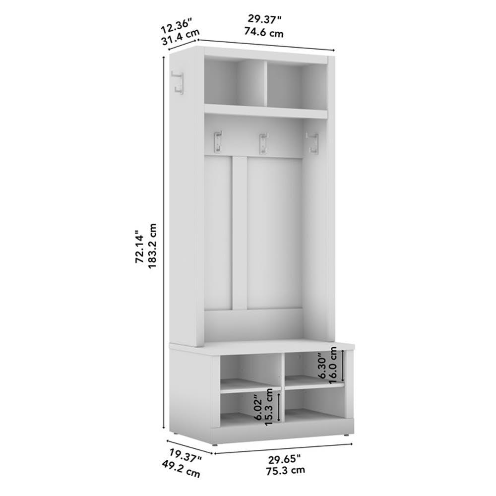 Hampton Heights 30W Hall Tree and Shoe Bench in White - Engineered Wood
