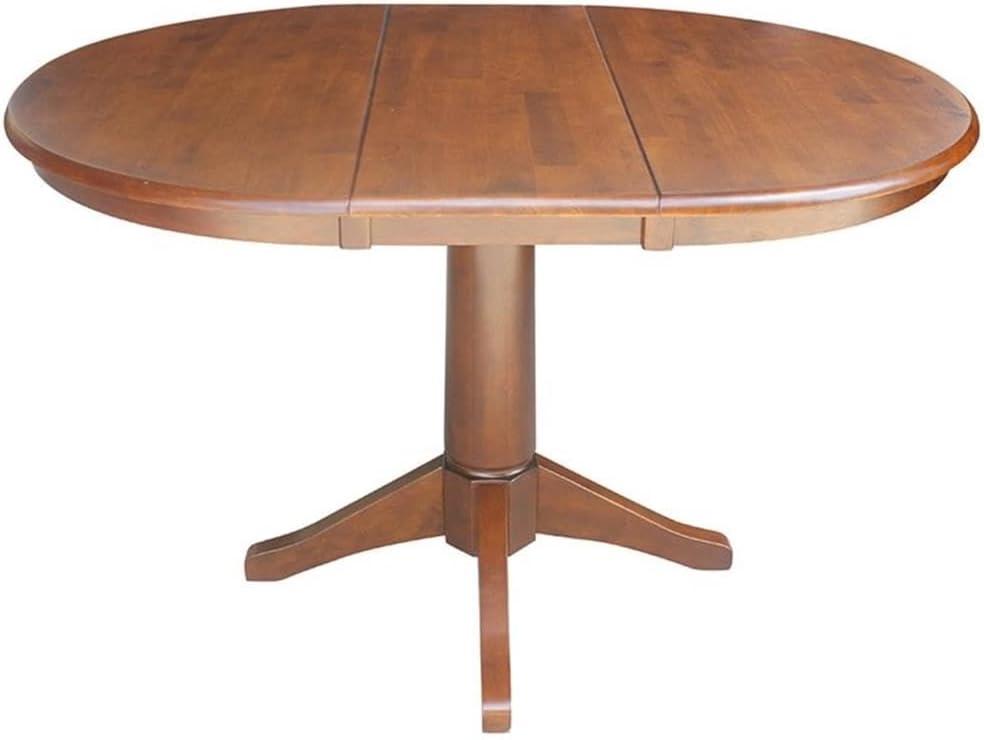 36" Magnolia Round Top Dining Table with 12" Leaf Espresso - International Concepts: Solid Parawood, Expandable, Pedestal Base
