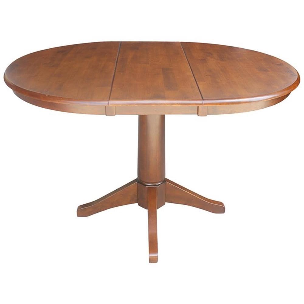 36" Magnolia Round Top Dining Table with 12" Leaf Espresso - International Concepts: Solid Parawood, Expandable, Pedestal Base