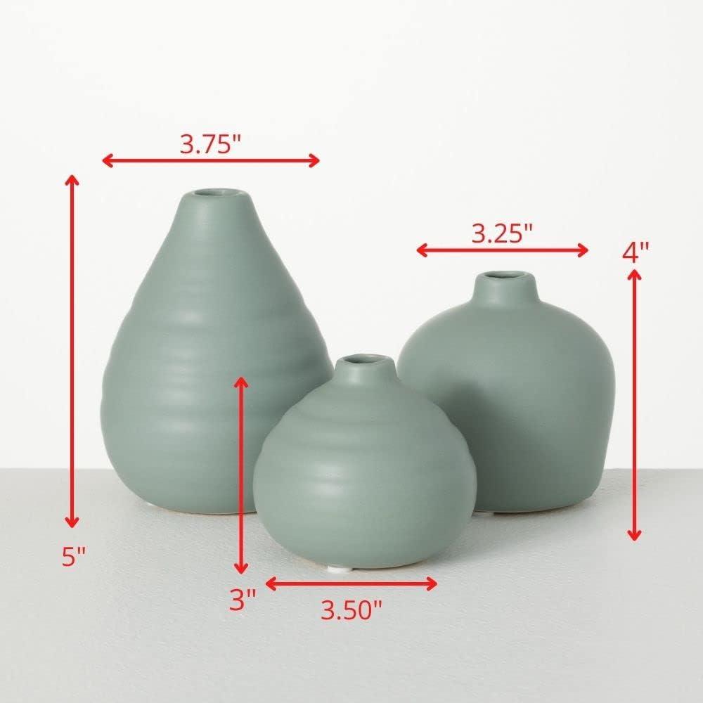 Sage Matte Ceramic Bud Vase Trio Set - Modern Home Accent