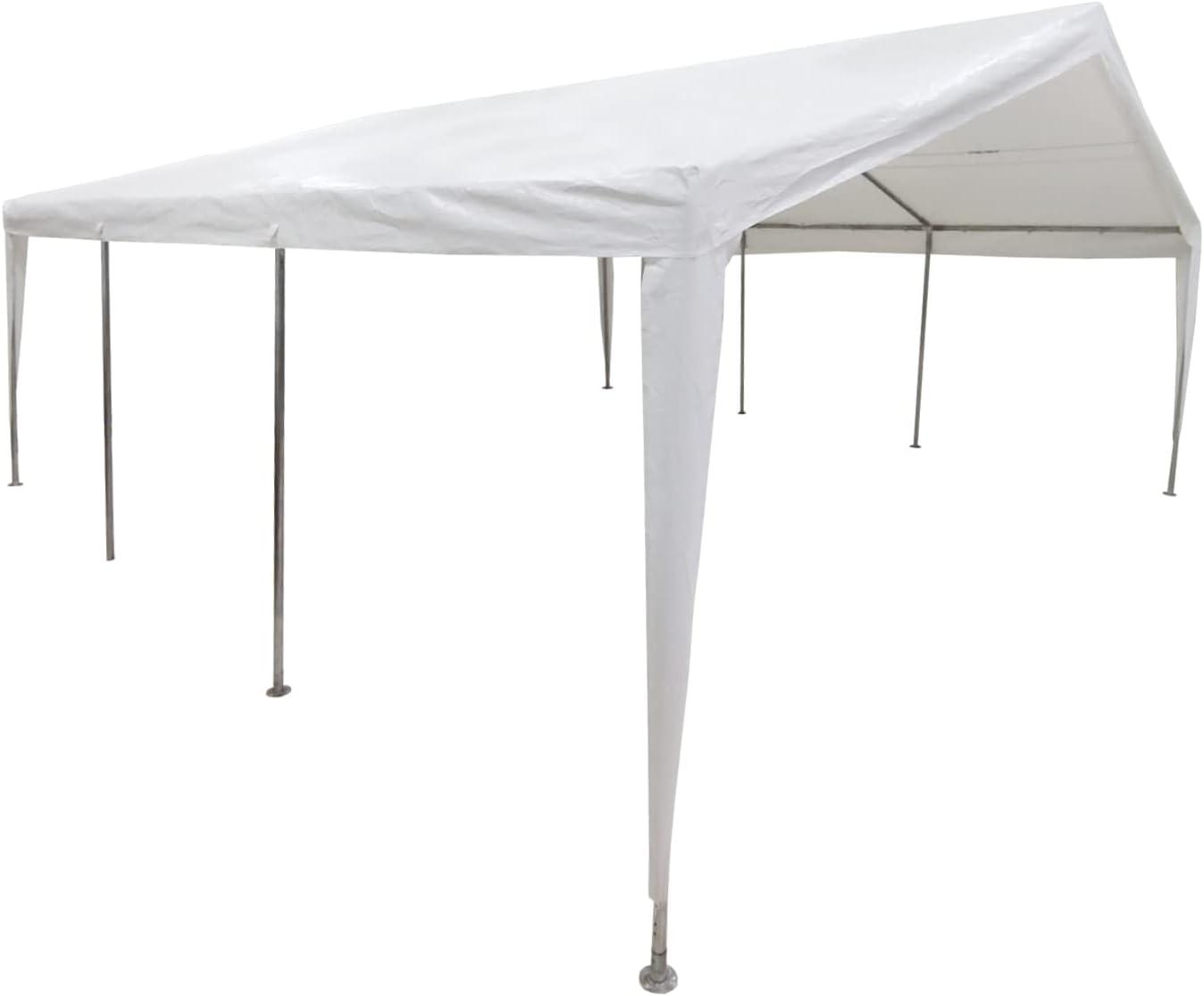 White 20'x20' Steel Frame Carport Shelter with Polyethylene Roof