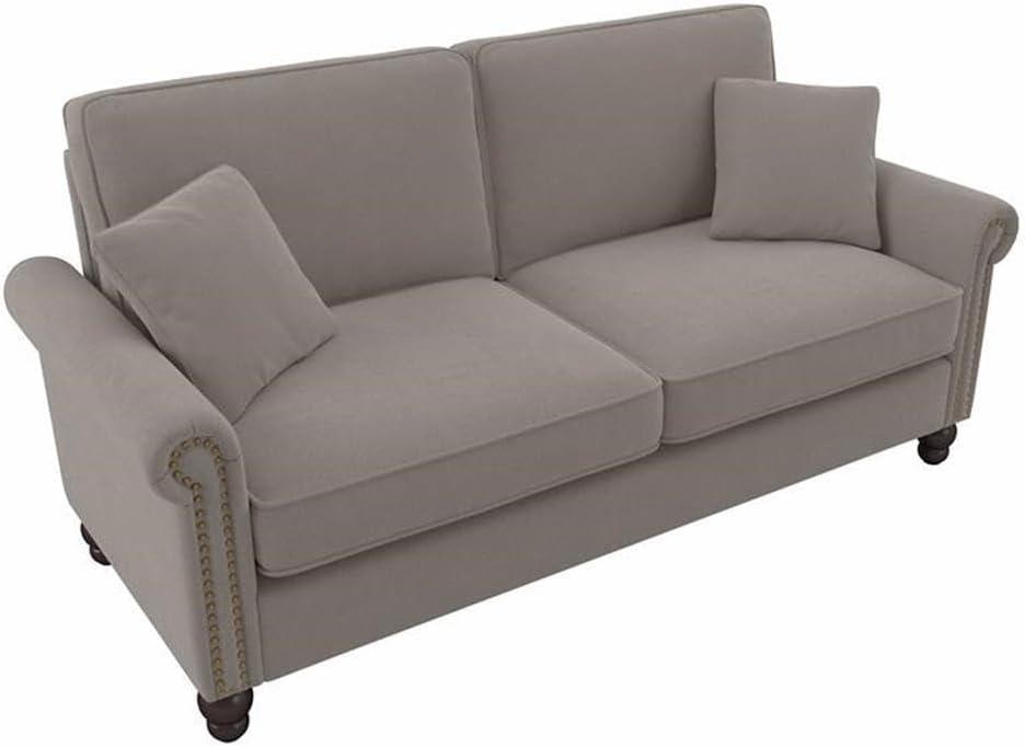 Bush Furniture 73 Inch Living Room Sofa, Pet-Friendly Couch with Fabric Upholstery and Nailhead Trim, Traditional, Coventry Collection, Beige Herringbone