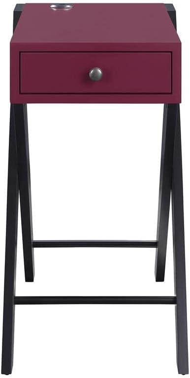 Fierce Side Table with USB Charging Dock Burgundy/Black - Acme Furniture: Living Room, Pullout Drawer, MDF