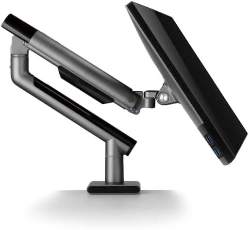 POUT Eyes 12 Single Aluminum Monitor Arm - Fully Adjustable Full Motion Tilt Swivel Rotate Spring Desk Mount Stand - Clamp & Grommet Base - Supports 4-20lbs 75x75mm 17-32 Inch Display (Grey/Black)