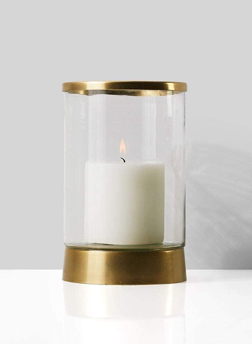 Large Gold Rimmed Glass Hurricane Candle Holder