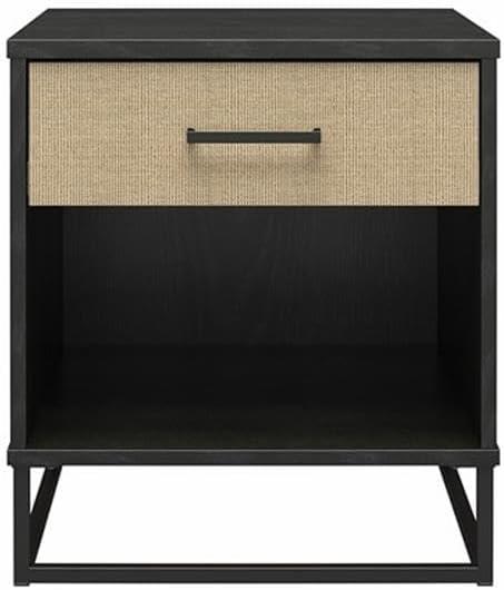 Kelly 1 - Drawer Faux Rattan Nightstand in Black/Brown