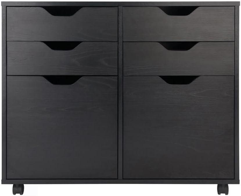 Halifax 2 Sections Mobile Storage Cabinet Black - Winsome: Wheeled Organizer with Locking Casters