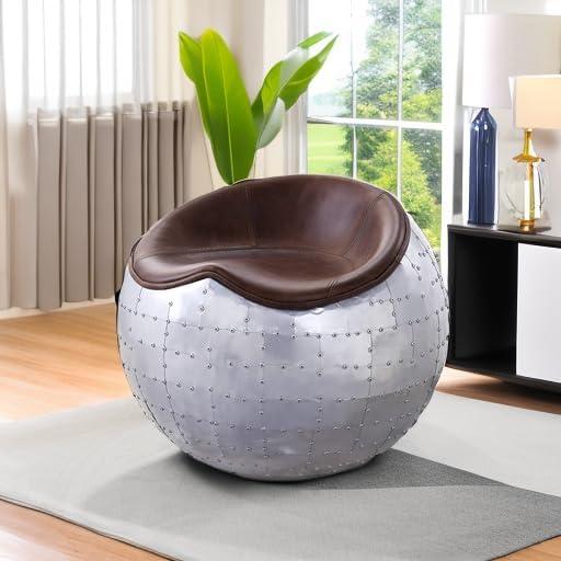 23" Brancaster Grain Leather Ottoman Retro Brown/Aluminum - Acme Furniture: Padded Metal Bench, No Assembly Required